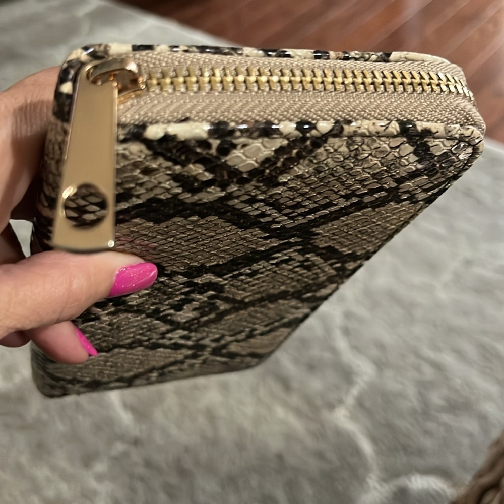 Snake skin tan & brown zip up long wallet clutch purse bag - Picture 5 of 13